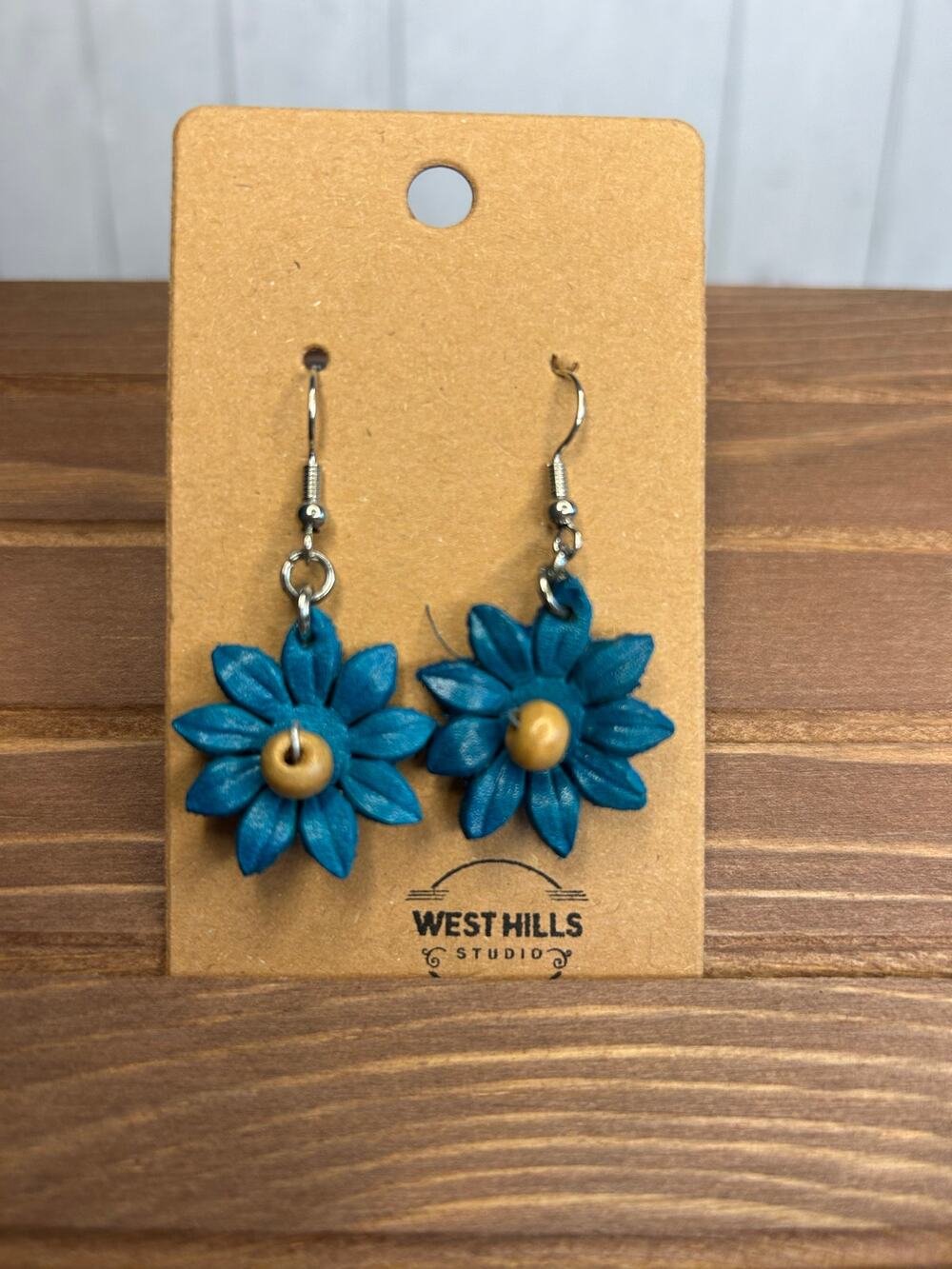 Genuine Leather Flower Earrings Gerbera Daisy Dangle Earrings Flower Lover NEW!